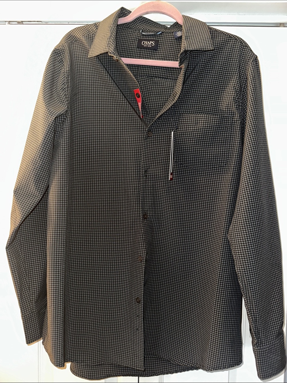 Chaps Men's Black & Gray Micro-Check Dress Shirt